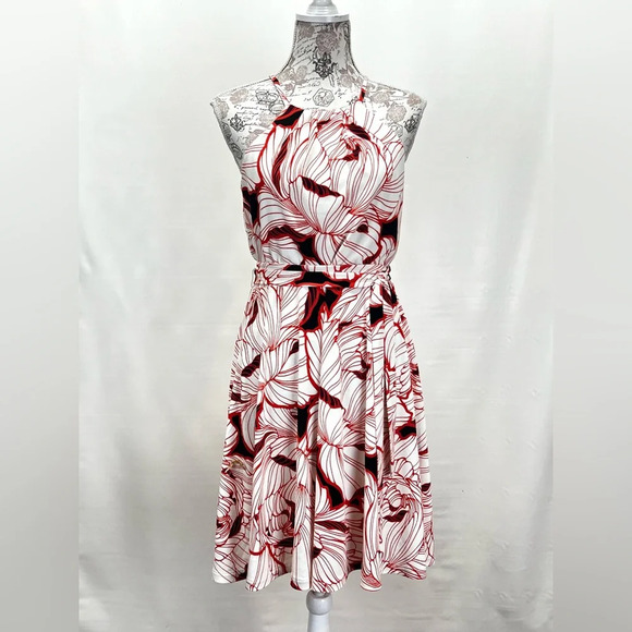 🛍️ANN TAYLOR‎ Cream and orange halter dress size Mp. - Picture 9 of 14